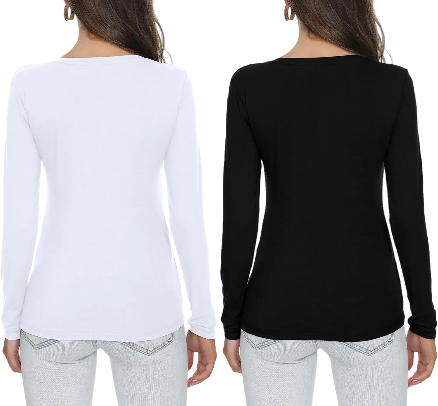 Women's Slim Fitted V Neck/Crewneck Long Sleeve T Shirt Basic Soft Cotton Tops