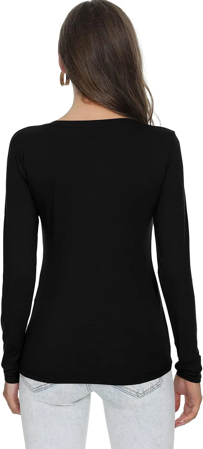Women's Slim Fitted V Neck/Crewneck Long Sleeve T Shirt Basic Soft Cotton Tops