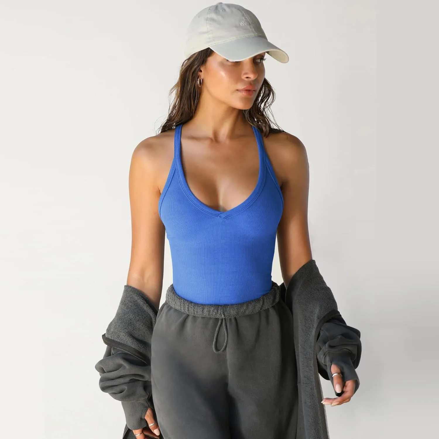 Womens Spaghetti Strap Tank Tops V Neck Racerback Going Out Crop 2025 Trendy Top Summer Sleeveless Ribbed Camisole