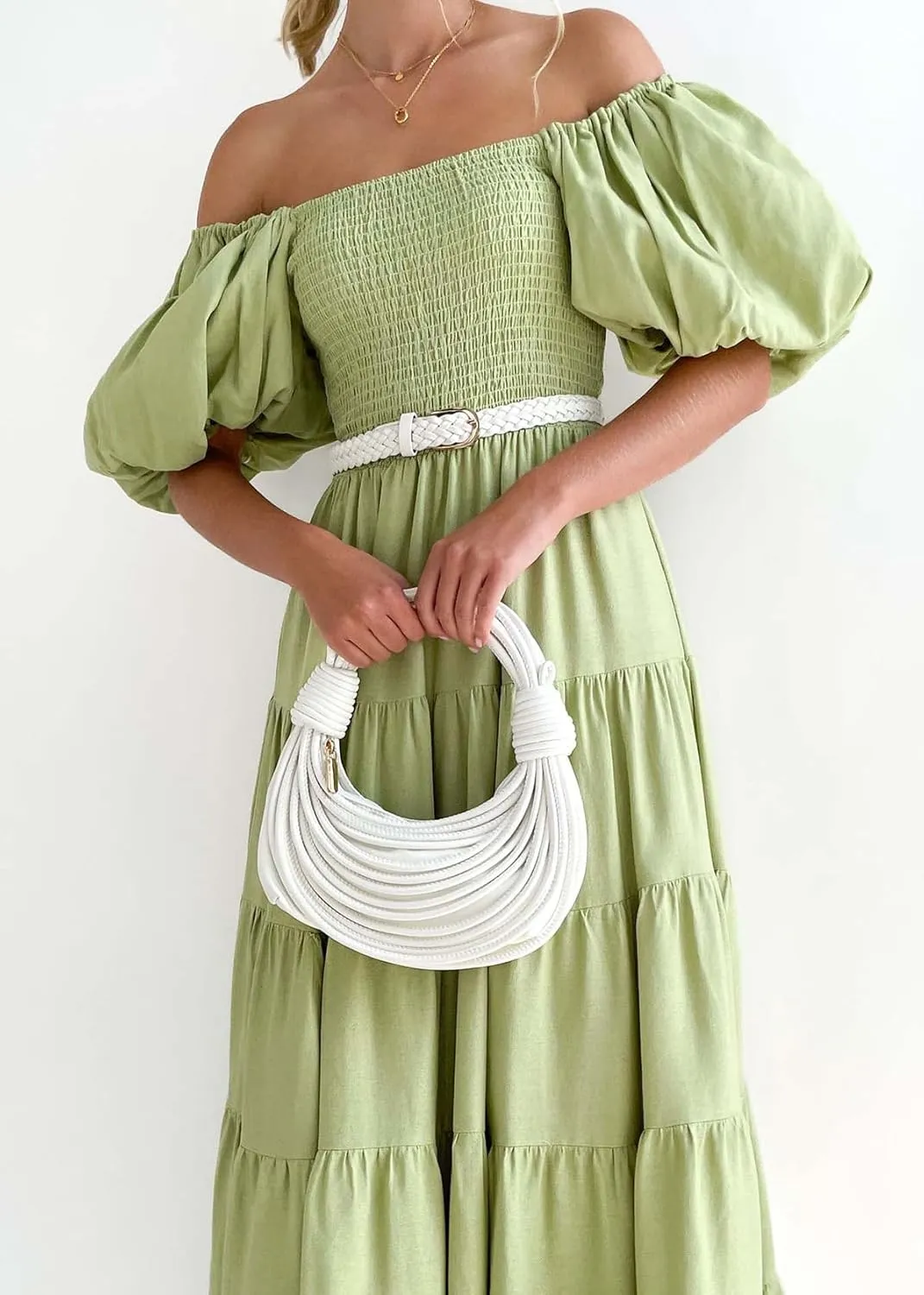 Womens Spring Summer Long Dresses Boho Floral Square Neck Midi Dress Puff Short Sleeve Tiered Maxi Dress Beach Sundress