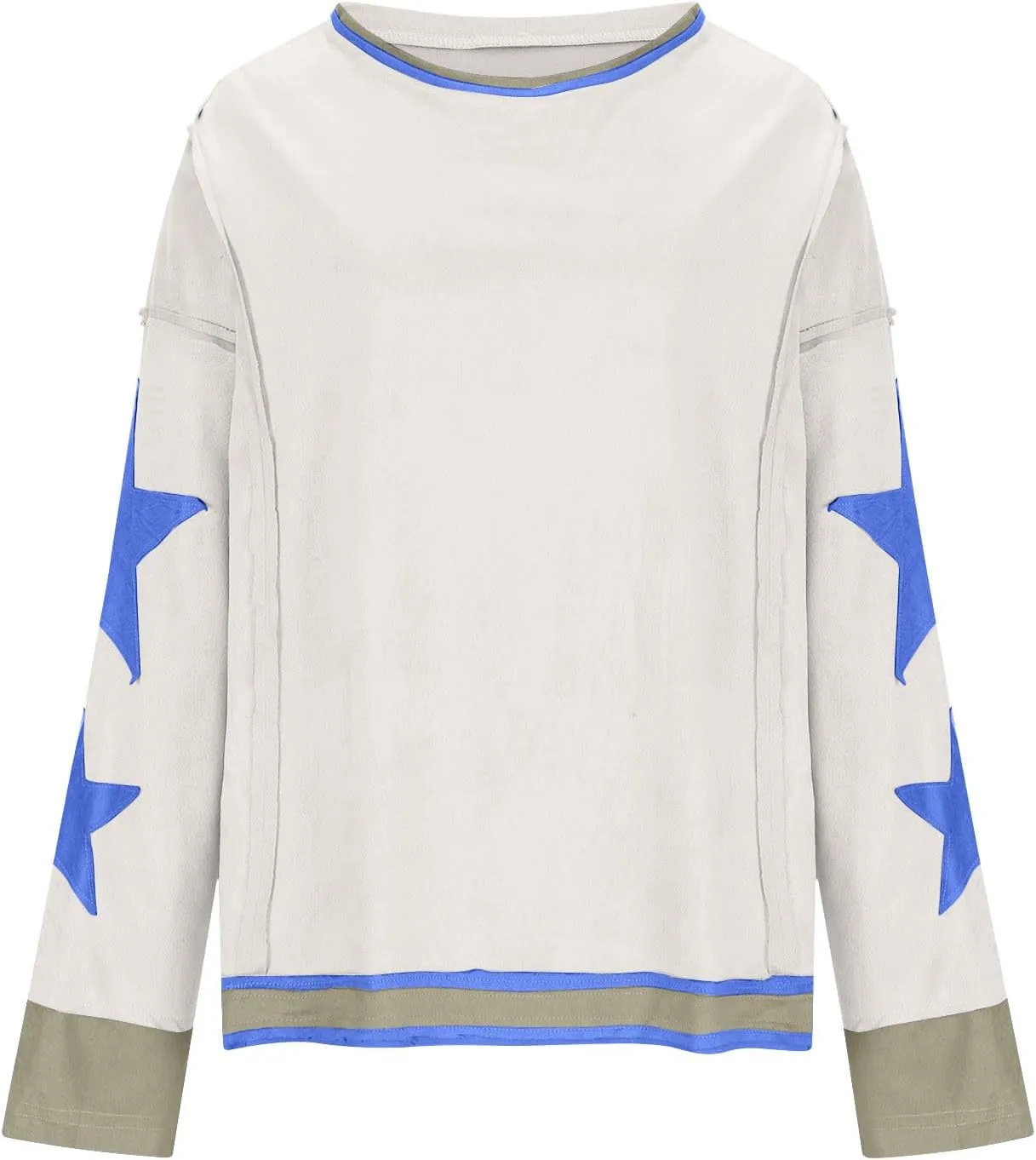 Womens Star Oversized Sweatshirt Crewneck Drop Shoulder Pullover Long Sleeve Shirts Tops Y2K Cute Trendy Clothes