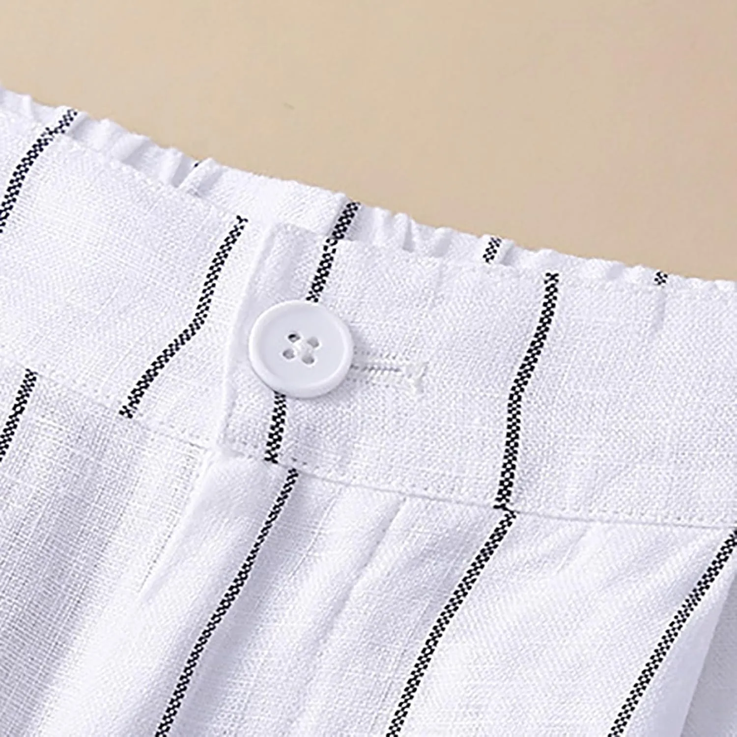 Womens Stripes Cotton Linen Pants, Summer Lightweight Boho Wide Leg High Waist Casual Lounge Trousers with Pockets New
