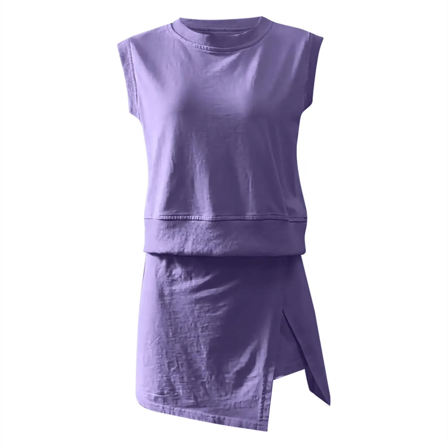 Womens Summer 2 Pieces Crew Neck Sleeveless Cotton Tank Top Side Split Skorts Shorts Athletic Skirt Sets Travel Outfits