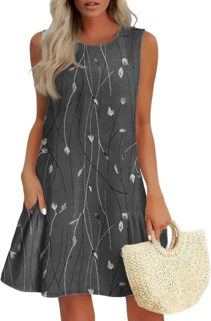 Women's Summer Dresses 2025 Beach Casual Floral Print Sleeveless Floral Print Tank Loose Sundress with Pocket