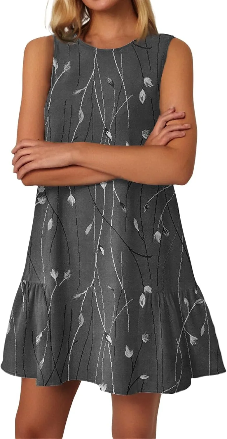 Women's Summer Dresses 2025 Beach Casual Floral Print Sleeveless Floral Print Tank Loose Sundress with Pocket