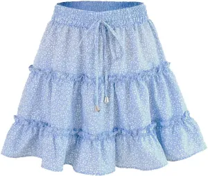 Womens Summer Flowy Tiered Ruffle Mini Skirt Cute High Waist Beach Boho Floral Polka Dot Short Skirts
