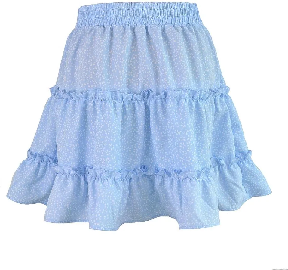 Womens Summer Flowy Tiered Ruffle Mini Skirt Cute High Waist Beach Boho Floral Polka Dot Short Skirts