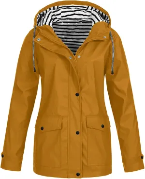 Women's Waterproof Rain Jacket Lightweight Long Hooded Windbreaker Raincoat for Hiking Travel Outdoor