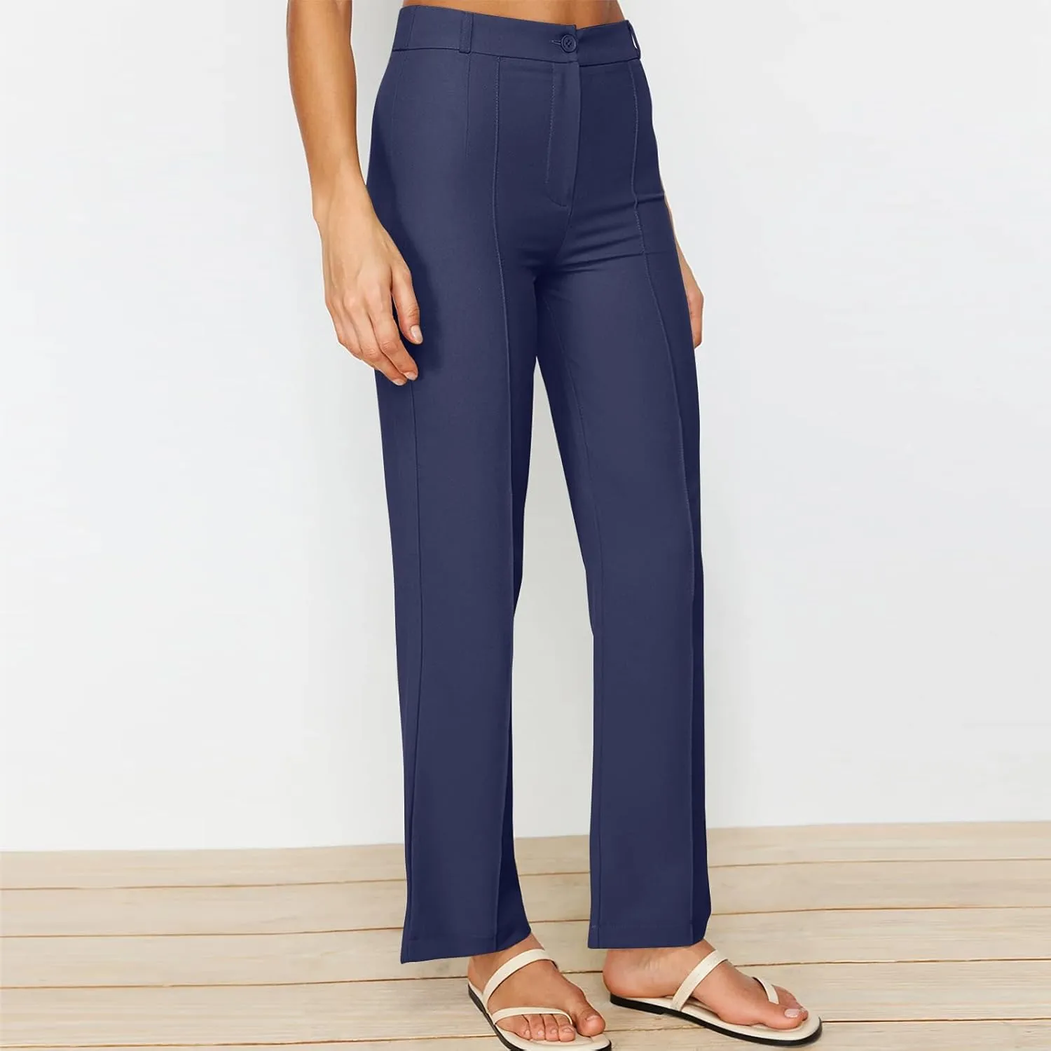 Women's Wide Leg Dress Pants Seam Front Tailored Trousers with Pockets High Waist Stretch Work Pants Casual Slacks