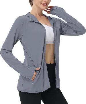 Womens Zip Up Hoodie Sun Protection Long Shirt Plus Size Oversized Ribbed Breathable Jacket with Pocket Hiking Outdoor