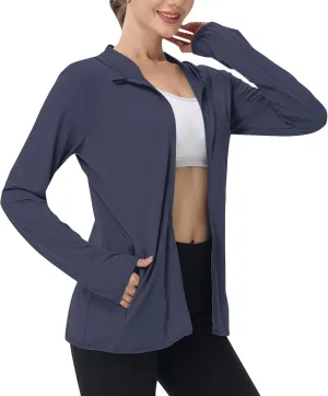 Womens Zip Up Hoodie Sun Protection Long Shirt Plus Size Oversized Ribbed Breathable Jacket with Pocket Hiking Outdoor