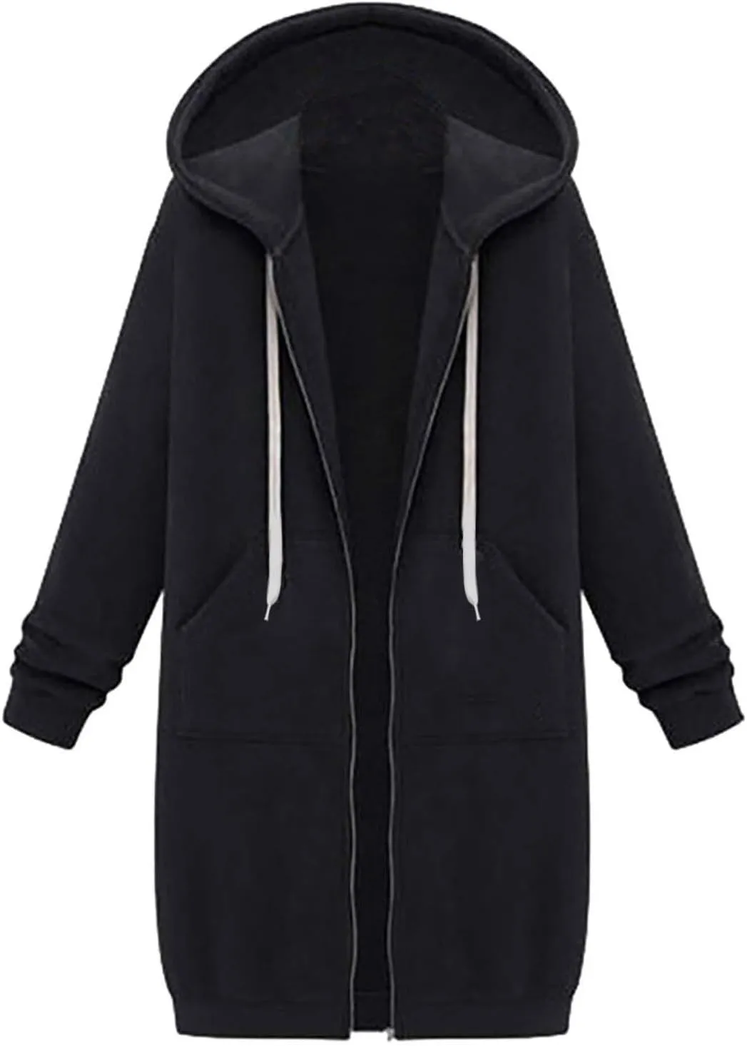 Womens Zip Up Hoodies Long Sleeve Fall Hooded Lightweight Knee Length Tunic Sweatshirt Comfy Oversized Jackets With Pockets