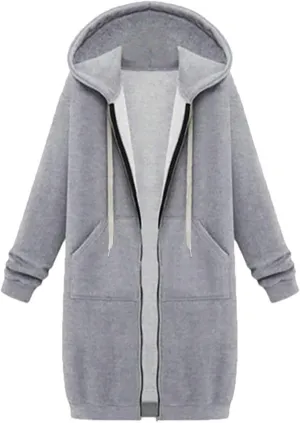 Womens Zip Up Hoodies Long Sleeve Fall Hooded Lightweight Knee Length Tunic Sweatshirt Comfy Oversized Jackets With Pockets