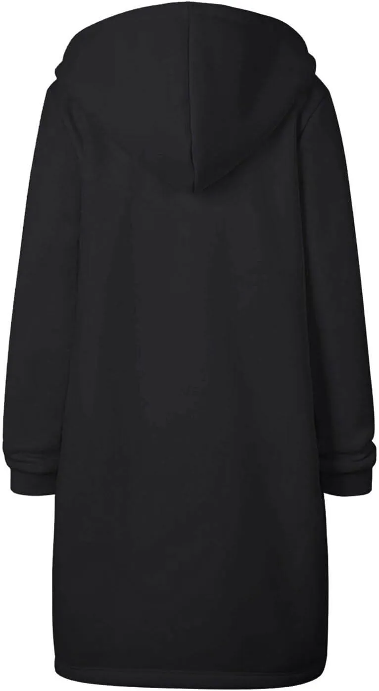 Womens Zip Up Hoodies Long Sleeve Fall Hooded Lightweight Knee Length Tunic Sweatshirt Comfy Oversized Jackets With Pockets