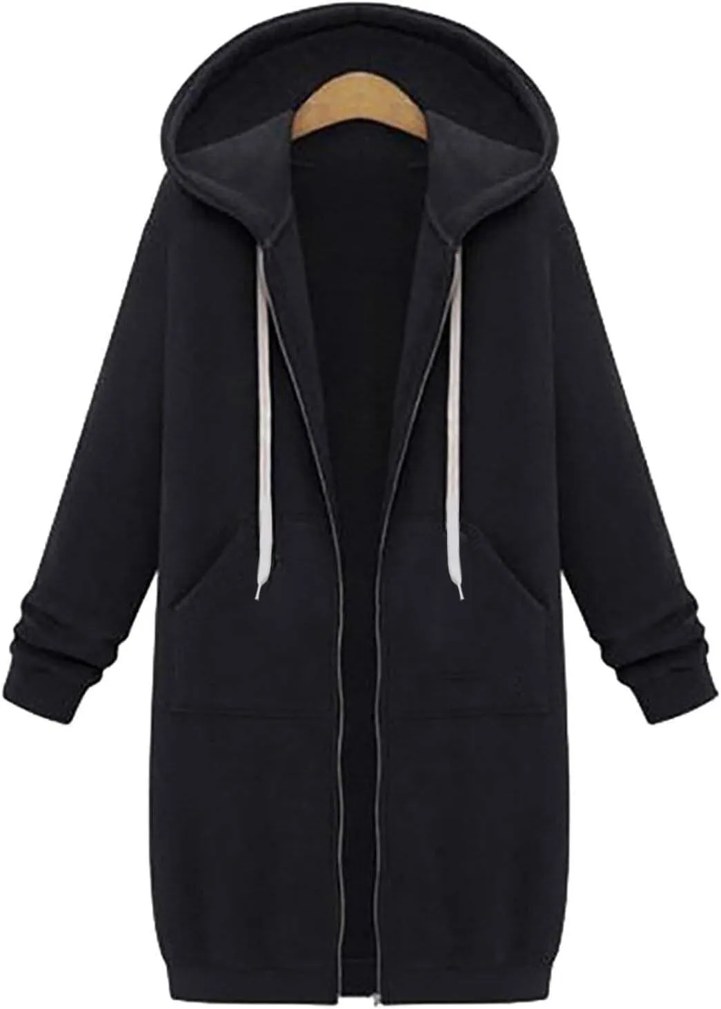 Womens Zip Up Hoodies Long Sleeve Fall Hooded Lightweight Knee Length Tunic Sweatshirt Comfy Oversized Jackets With Pockets