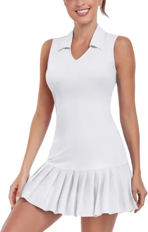 WOWENY Tennis Golf Dress for Women Pleated with Built in Shorts and Pockets Sleeveless Workout Athletic Dresses