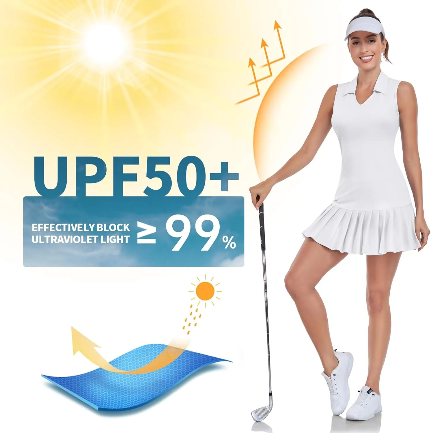 WOWENY Tennis Golf Dress for Women Pleated with Built in Shorts and Pockets Sleeveless Workout Athletic Dresses