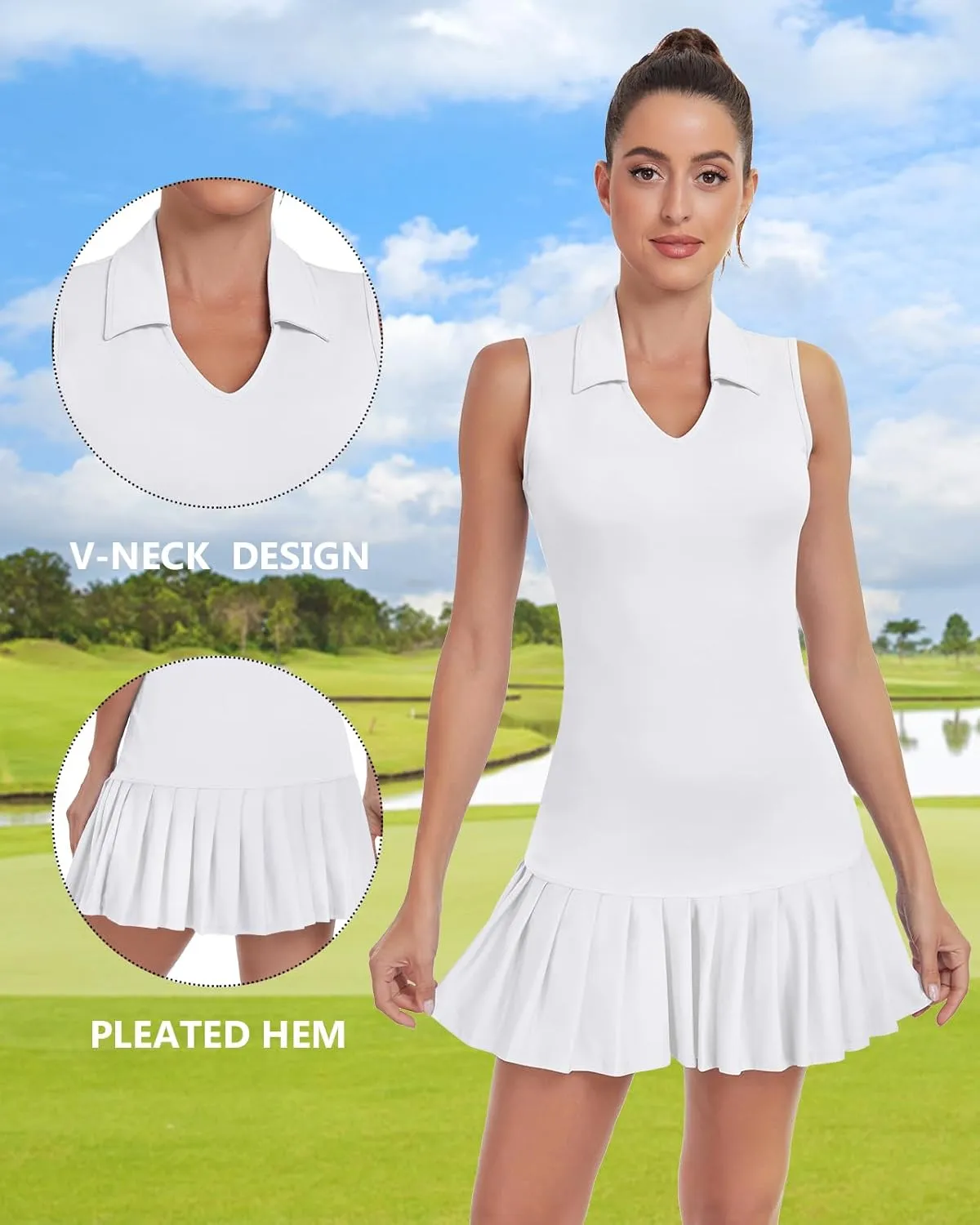 WOWENY Tennis Golf Dress for Women Pleated with Built in Shorts and Pockets Sleeveless Workout Athletic Dresses