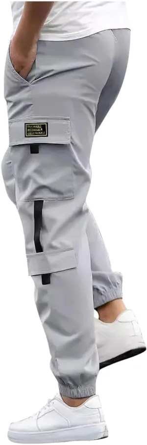 Xiaojmake Mens Casual Cotton Joggers Drawstring Chino Cargo Pants Twill Track Jogging Sweatpants Outdoor Hiking Running Pants