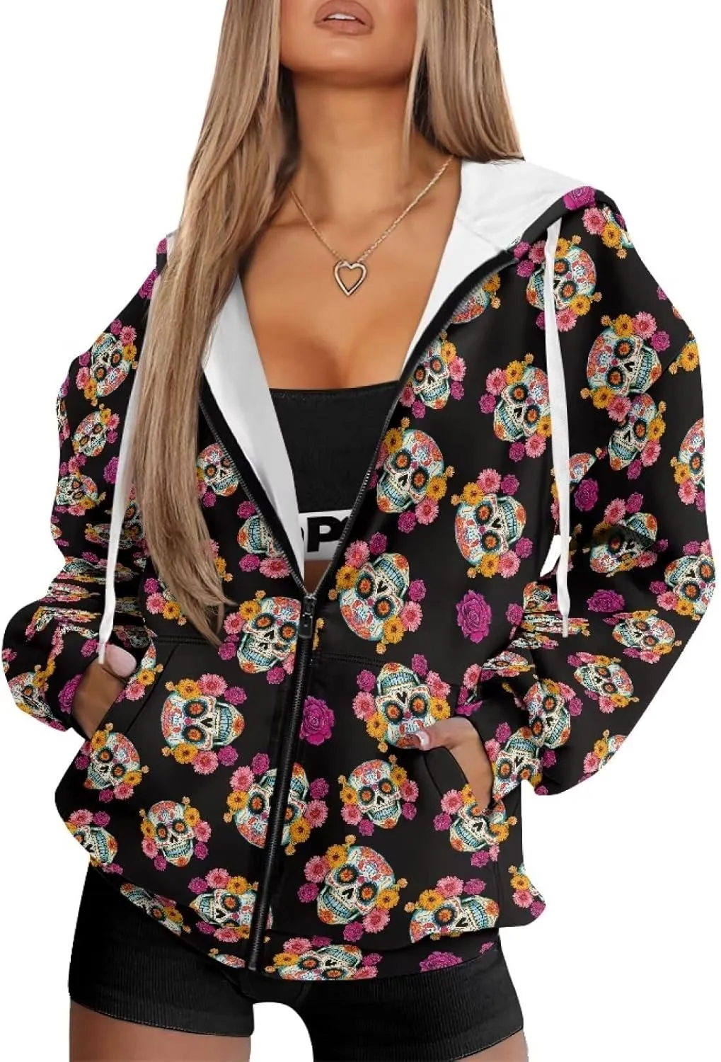 Xoenoiee Women Oversized Hoodies Full Zip Sweatshirts Soft Hooded Jacket with Pocket Fall Winter Long Sleeve Y2K Hoodie