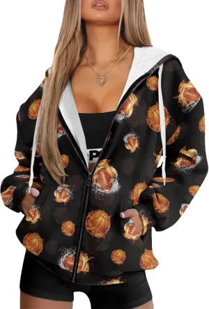Xoenoiee Women Oversized Hoodies Full Zip Sweatshirts Soft Hooded Jacket with Pocket Fall Winter Long Sleeve Y2K Hoodie