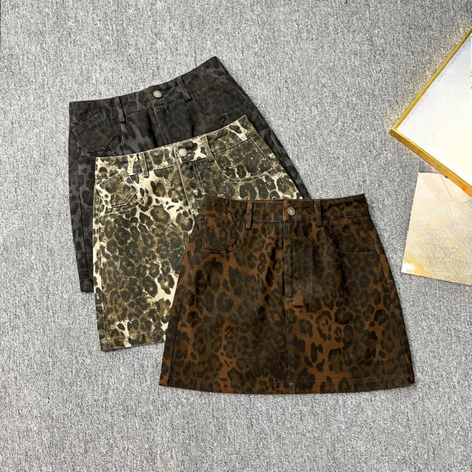 Y2k Skirt Leopard Print Skirt A Line Skirt Denim Mini Skirt Vintage Skirt High Waisted Skirt Cheetah Print Skirts