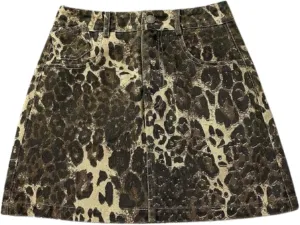 Y2k Skirt Leopard Print Skirt A Line Skirt Denim Mini Skirt Vintage Skirt High Waisted Skirt Cheetah Print Skirts