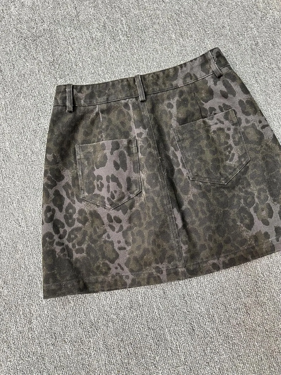 Y2k Skirt Leopard Print Skirt A Line Skirt Denim Mini Skirt Vintage Skirt High Waisted Skirt Cheetah Print Skirts