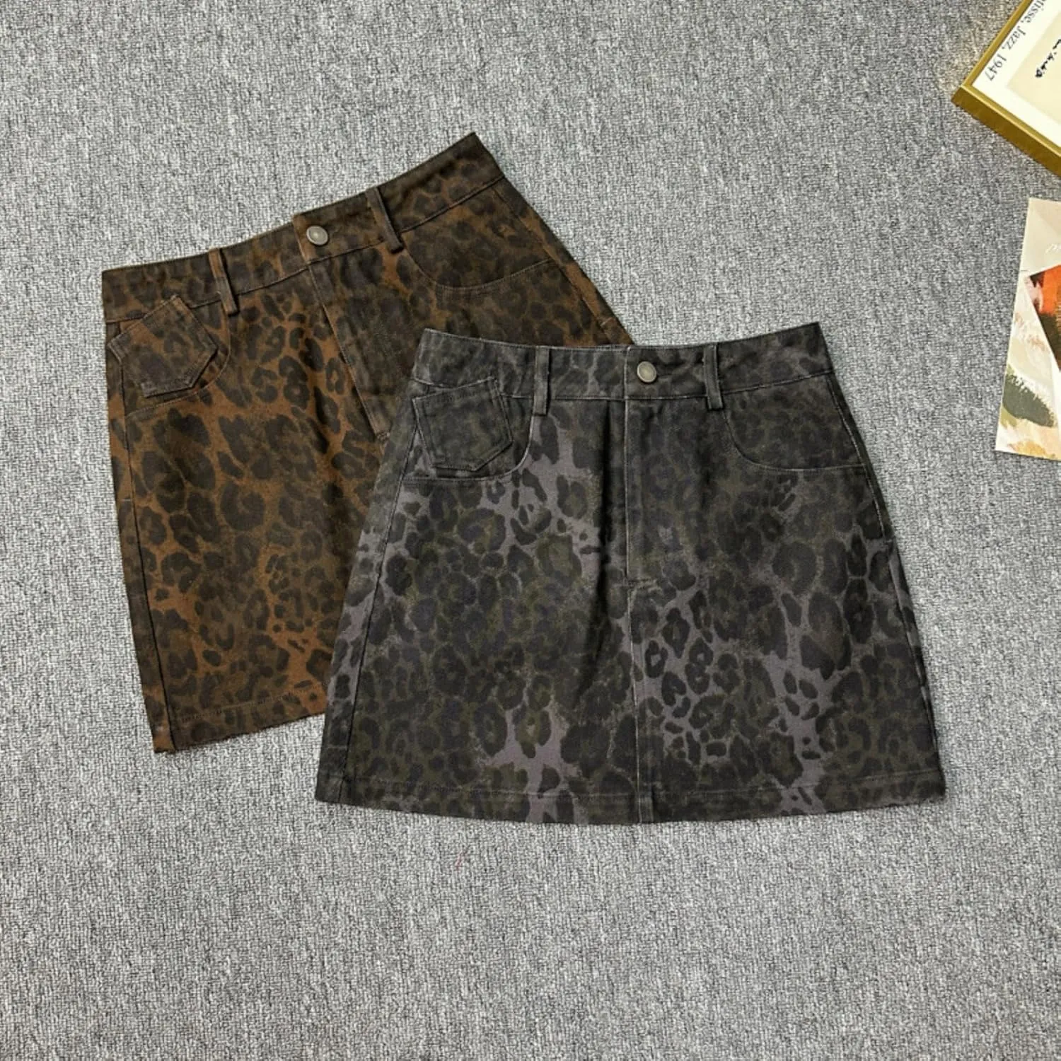 Y2k Skirt Leopard Print Skirt A Line Skirt Denim Mini Skirt Vintage Skirt High Waisted Skirt Cheetah Print Skirts