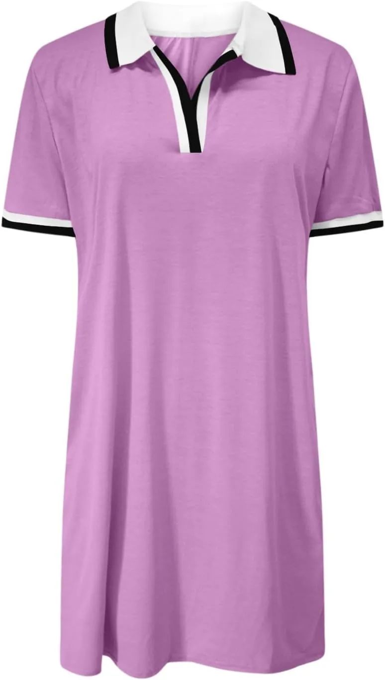 yardsong Golf Dresses for Women Tennis Workout Mini Dress Summer Casual Short Sleeve Collared V Neck Shirt Dress with Pockets