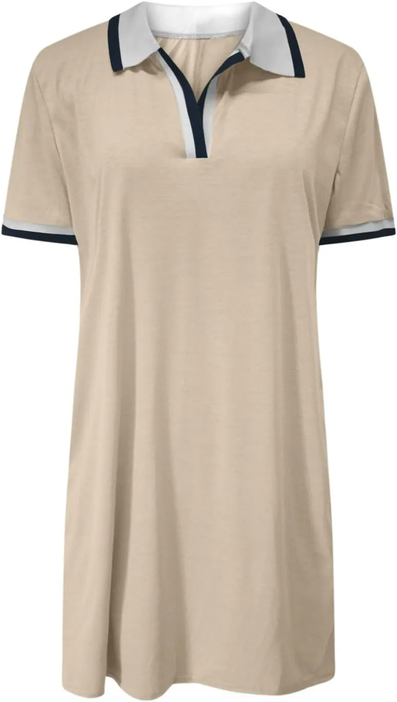 yardsong Golf Dresses for Women Tennis Workout Mini Dress Summer Casual Short Sleeve Collared V Neck Shirt Dress with Pockets