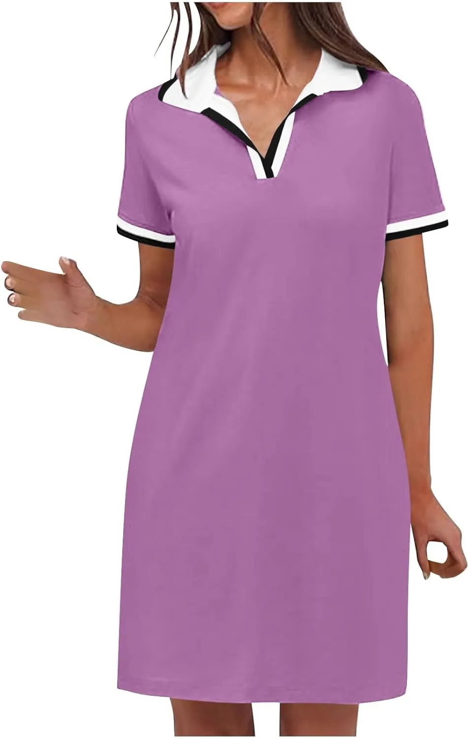 yardsong Golf Dresses for Women Tennis Workout Mini Dress Summer Casual Short Sleeve Collared V Neck Shirt Dress with Pockets