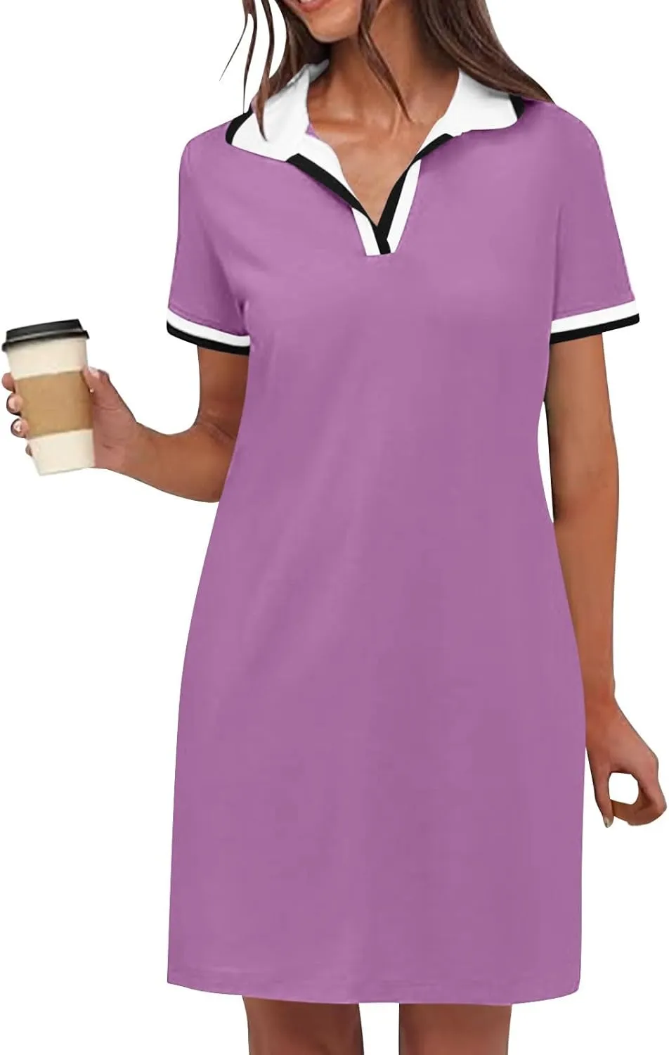 yardsong Golf Dresses for Women Tennis Workout Mini Dress Summer Casual Short Sleeve Collared V Neck Shirt Dress with Pockets