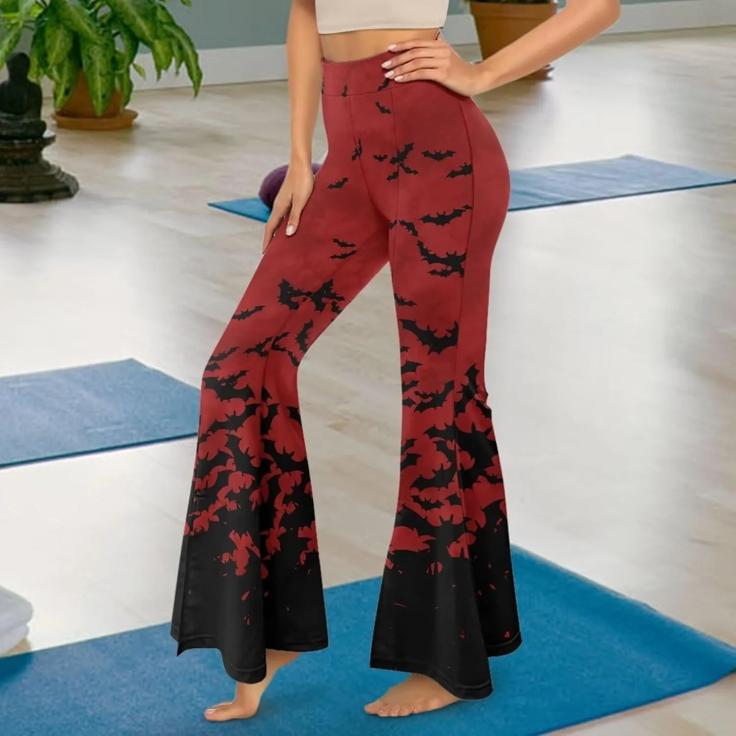 Yoga Pants Womens Flared Leggings Slit Hem High Waist Bootcut Pants Workout Bootleg Pants Plus Size Workout Trousers