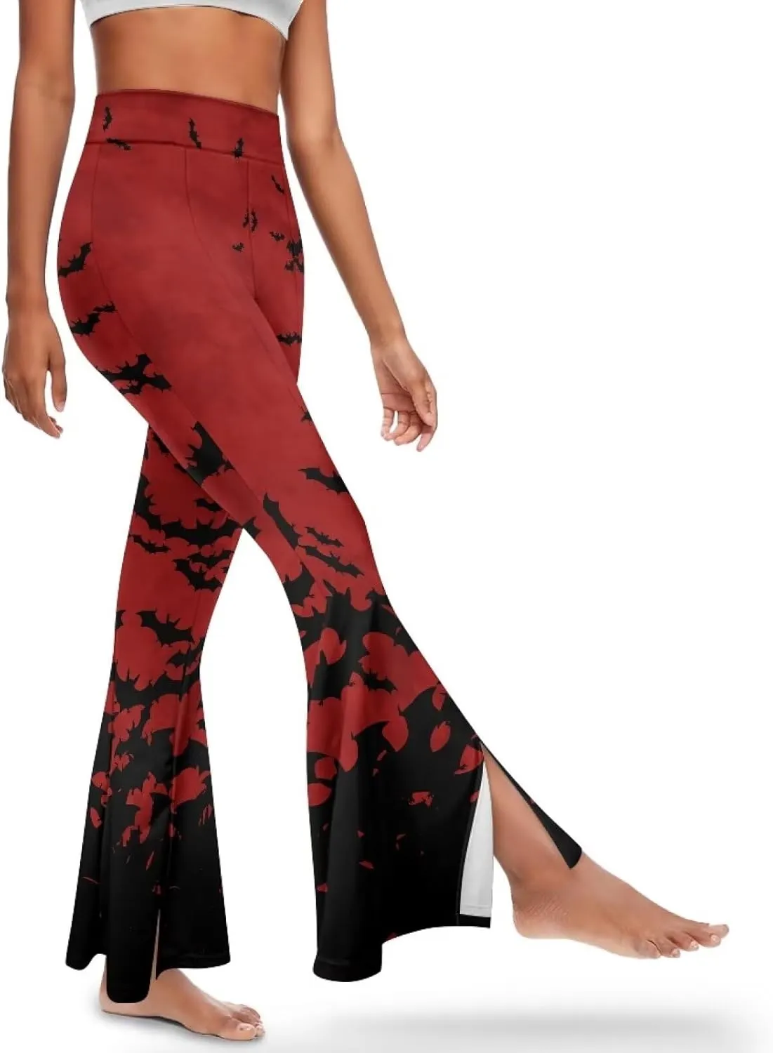 Yoga Pants Womens Flared Leggings Slit Hem High Waist Bootcut Pants Workout Bootleg Pants Plus Size Workout Trousers