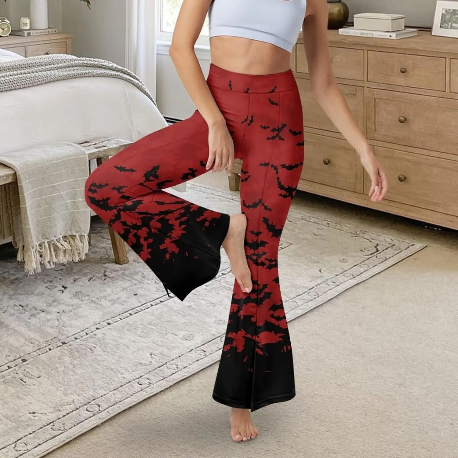 Yoga Pants Womens Flared Leggings Slit Hem High Waist Bootcut Pants Workout Bootleg Pants Plus Size Workout Trousers