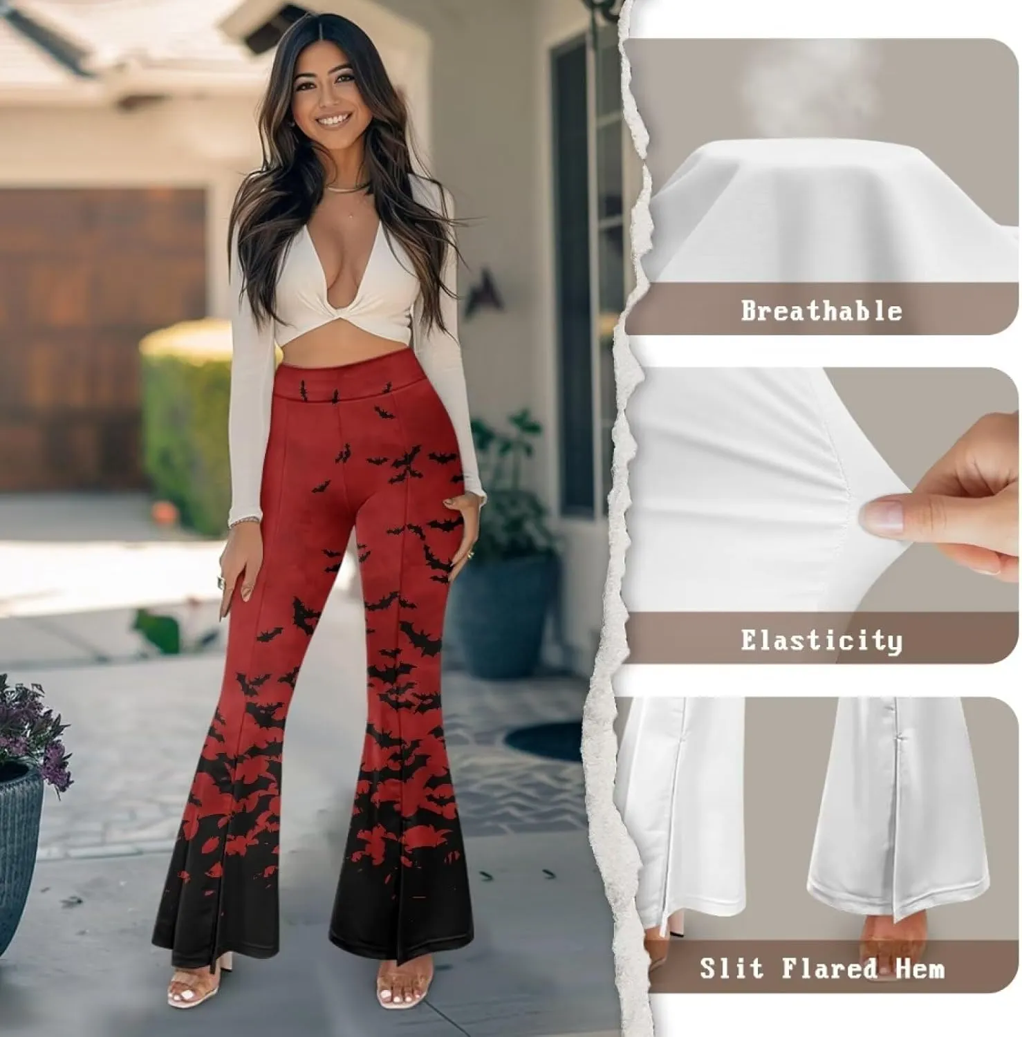 Yoga Pants Womens Flared Leggings Slit Hem High Waist Bootcut Pants Workout Bootleg Pants Plus Size Workout Trousers