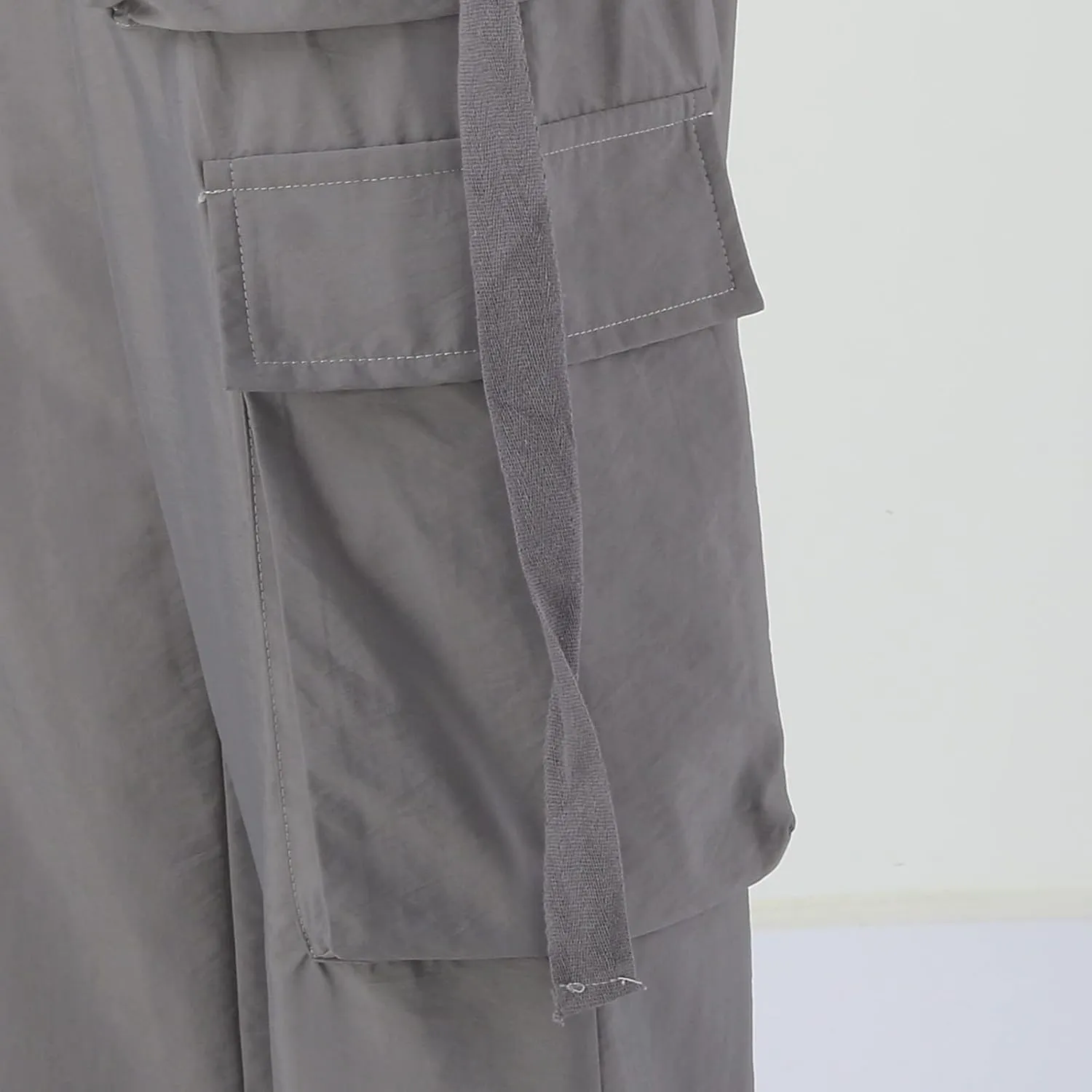 YOLAI Woman V Crosseed Baggy Cargo Pant Streetwear Hip Hop Overalls Trousers High Waist Joggers Sweatpants with Pockets (Grey, S)