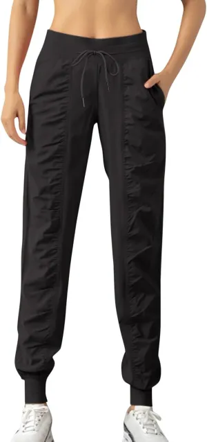 YOLAI Womens High Waist Ruched Sweatpants Running Yoga Fitness Trouser Quick Dry Drawstring Casual Pants (Black, S)