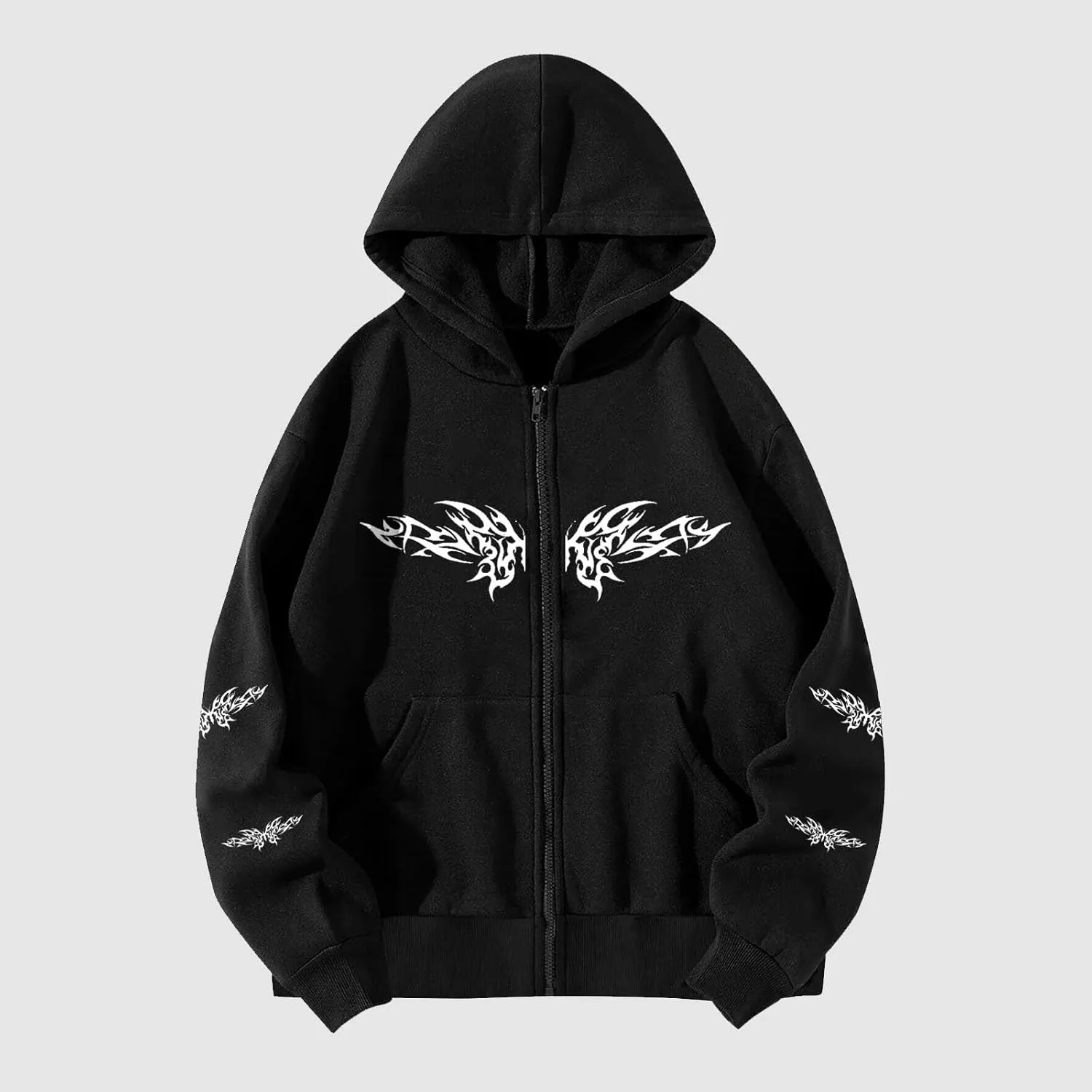 YRAETENM Oversized Y2k Zip up Hoodie for Women Men Gothic Spider Web Heart Graphic Sweatshirt Casual Lightweight Baggy Coats