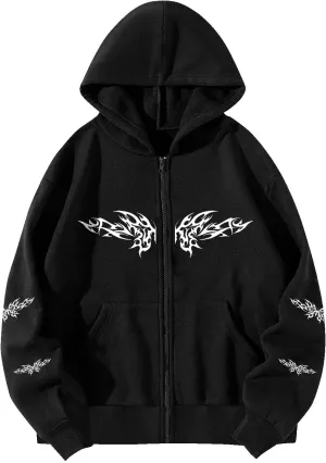 YRAETENM Oversized Y2k Zip up Hoodie for Women Men Gothic Spider Web Heart Graphic Sweatshirt Casual Lightweight Baggy Coats