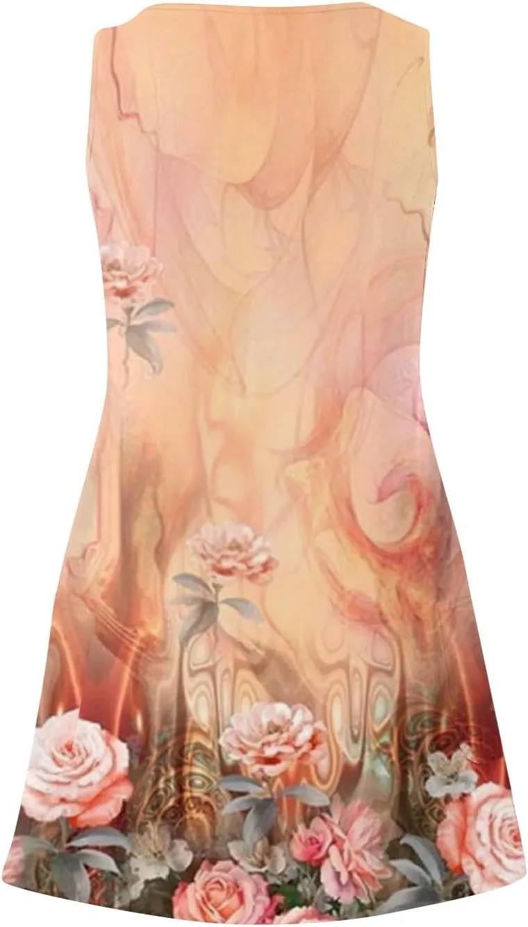YUTANRAL Summer Dresses for Women 2024 Vacation Trendy Floral Boho Mini Dress Sleeveless Casual Beach Sundresses Cover Ups