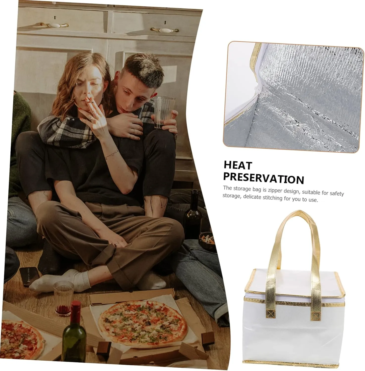 Zerodeko 1pc Insulated Food Storage Bag Portable Thermal Tote for Cake Pizza Seafood Multi Purpose Insulation Pouch with Zipper Design Keeps Food Warm Fresh