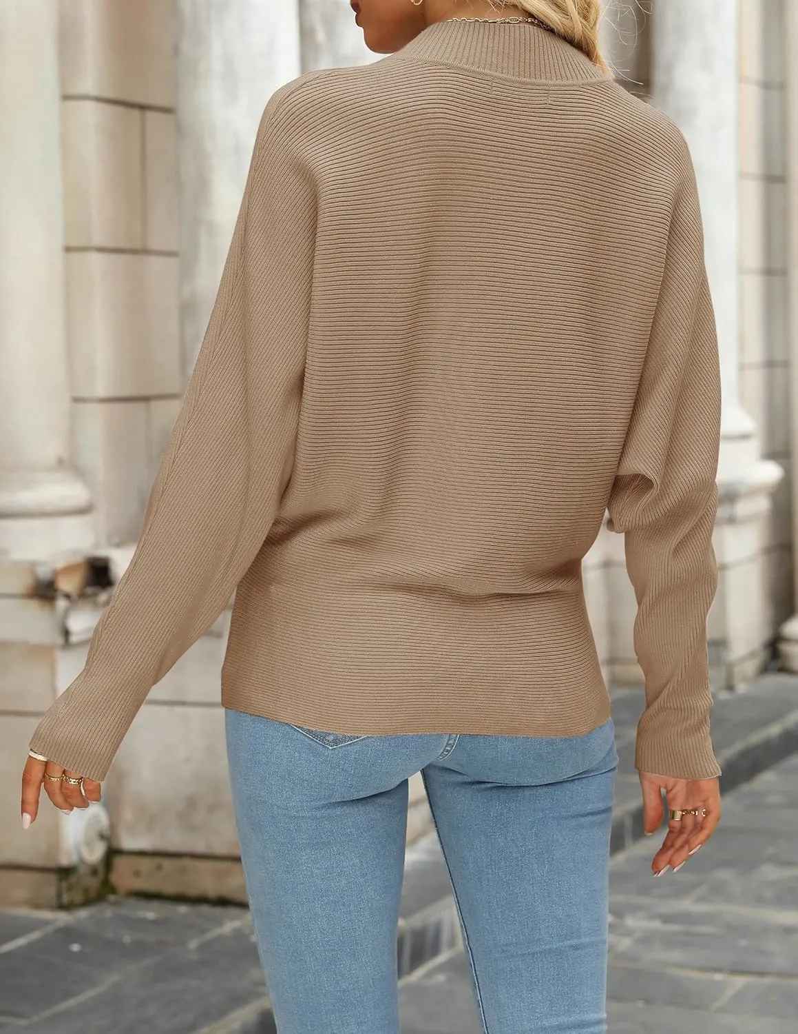 ZESICA Women's Fall Turtleneck Batwing Long Sleeve Ribbed Knit Casual Soft Pullover Sweater Jumper Top