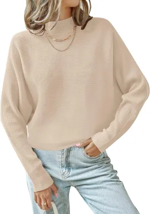 ZESICA Women's Fall Turtleneck Batwing Long Sleeve Ribbed Knit Casual Soft Pullover Sweater Jumper Top
