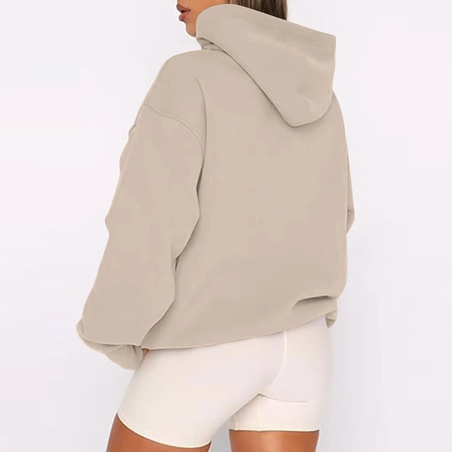 Zip Up Hoodie Women Fleece Oversized Sweatshirt Hoodies Casual Drawstring Hooded Sports Sweat Jackets with Pockets