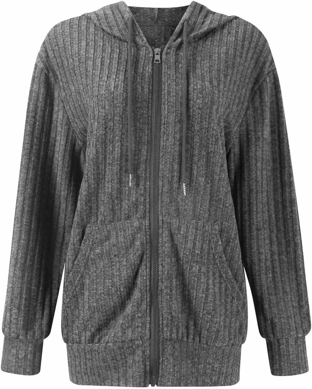 Zip Up Hoodie Women Oversized Zip Up Sweaters Casual Drawstring Lightweight Knit Athletic Zip Up Jackets with Pockets