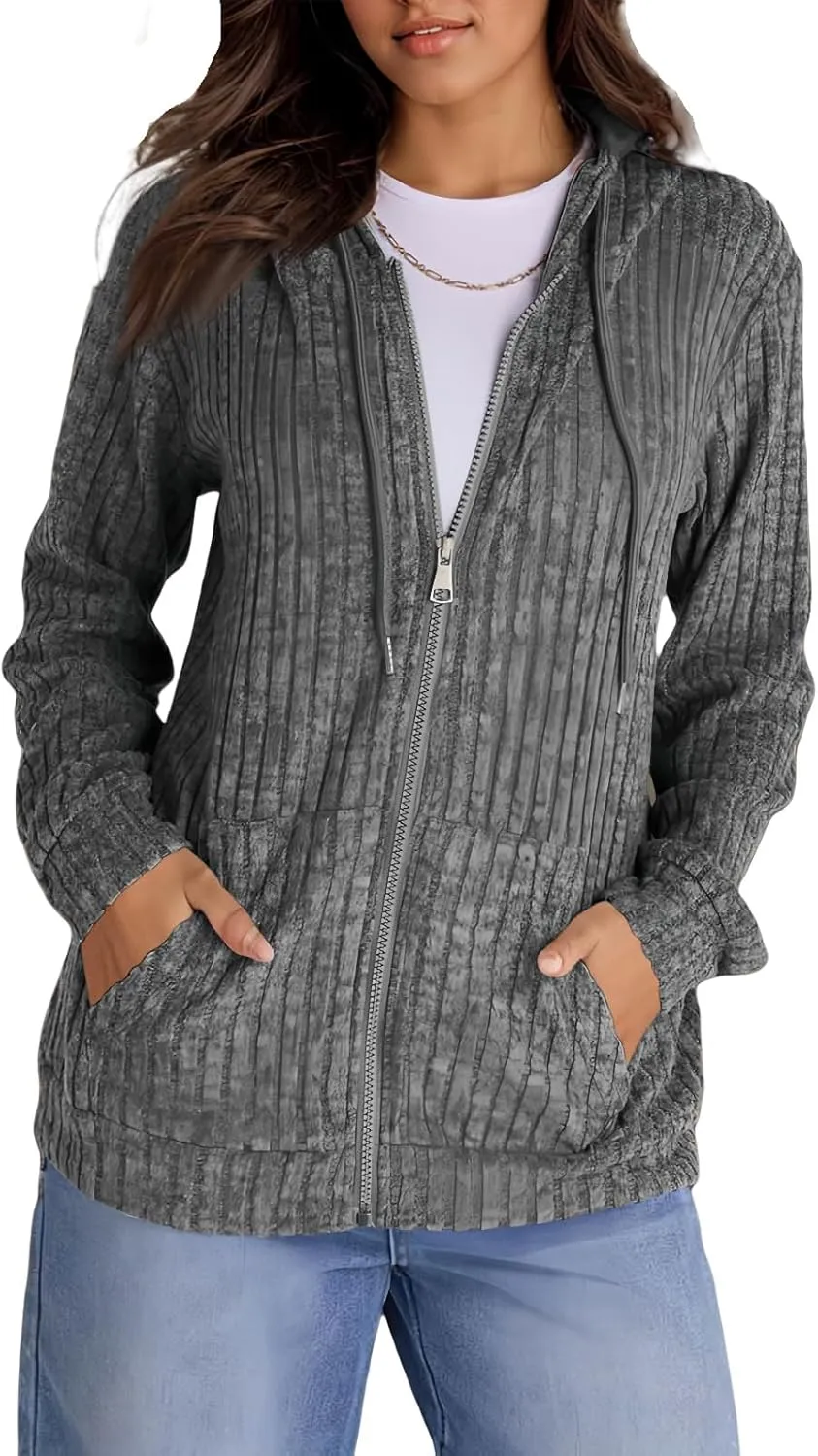 Zip Up Hoodie Women Oversized Zip Up Sweaters Casual Drawstring Lightweight Knit Athletic Zip Up Jackets with Pockets