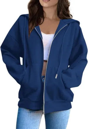 Zip Up Hoodies Jackets Fall Outfits For Women 2024 Oversized Sweatshirts Y2K Teen Girl Cute Long Sleeve Lightweight