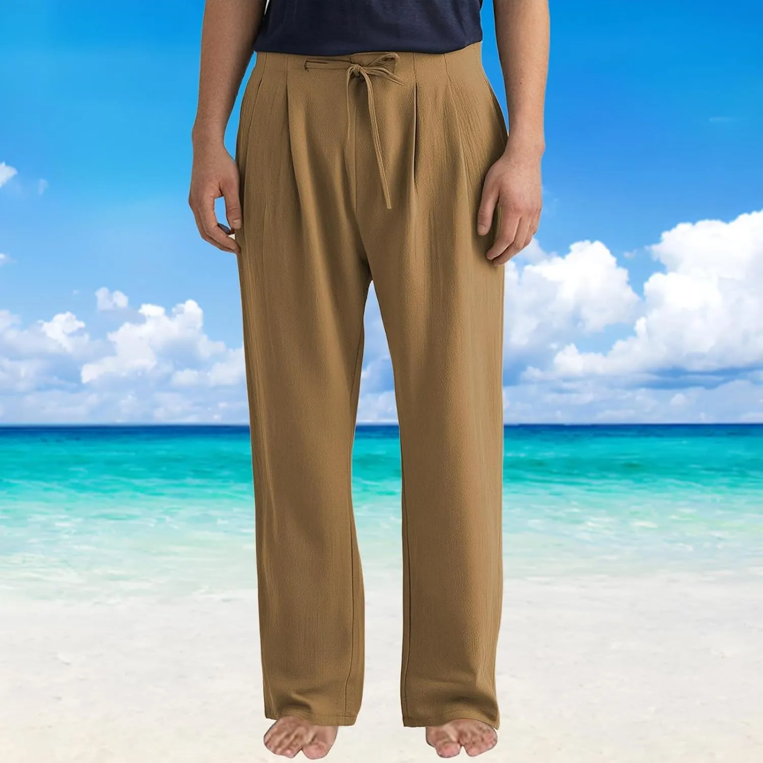 ZYXTIM Linen Casual Foraml Trousers for Men Elastic Waist Loose Smart Work Pants Plus Size Summer Hawaiian Travel Outfits